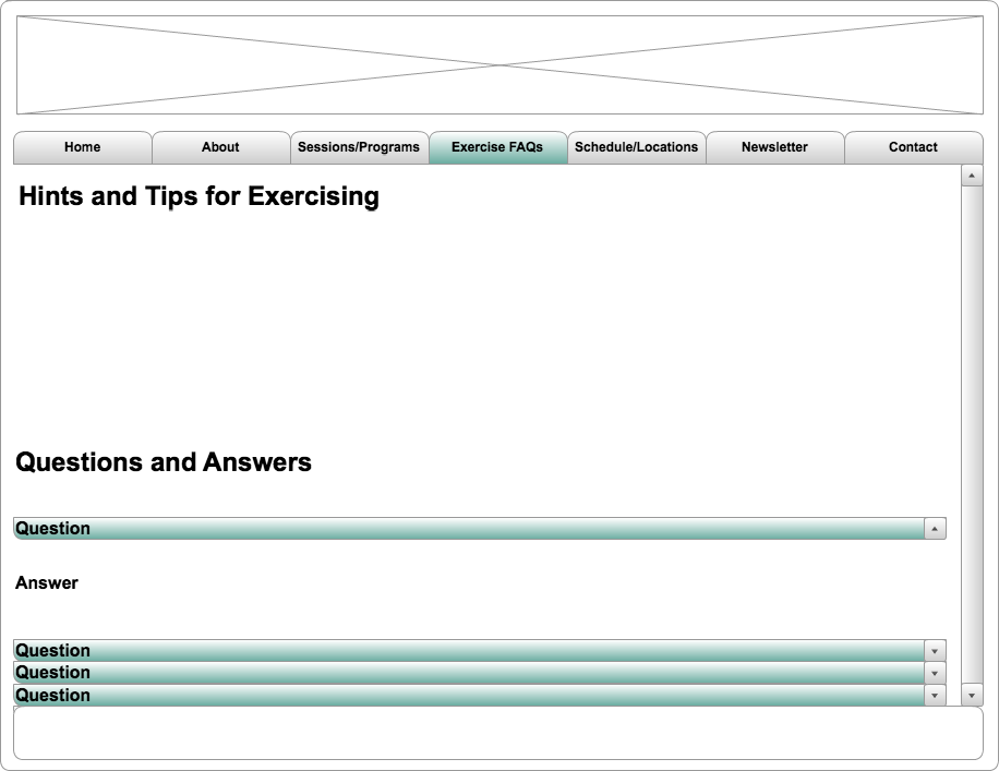 ExerciseFAQs Page Wireframe