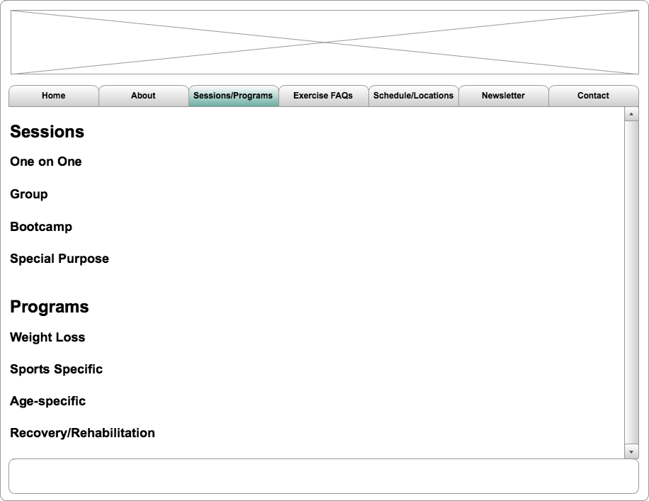 Sessions and Programs Page Wireframe